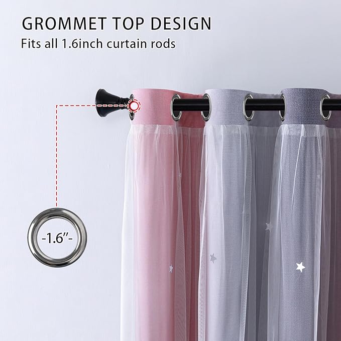 XiDi Ombre Gray and Pink Blackout Curtains for Girls Bedroom 63 Inch Length 2 Panels,Grommet Window Drapes for Kids Room Decro Pink Grey