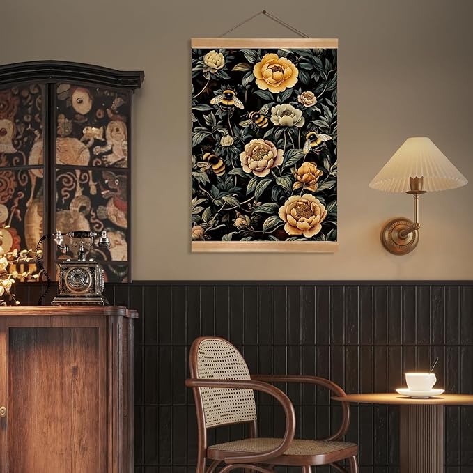 ZTGDA William Morris-Inspired Wall Art Poster, Vintage Bees Hanging Wall Painting Insect Buck Art, Mid-Century and Gothic Linen Canvas Poster for Living Room,Bedroom 12x16inch(Bees-02)