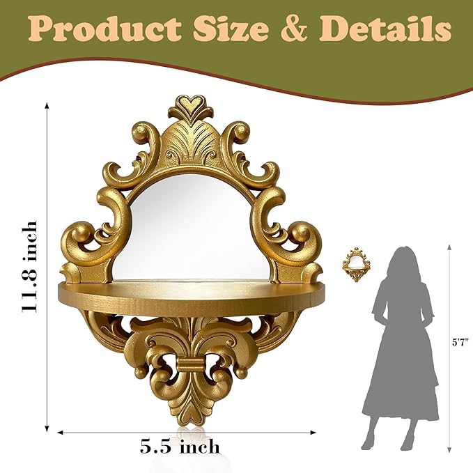 Three-Dimensional Relief Candle Sconces Set 2 Rustic Wall Mount Candle Holders Wood Hanging Wall Decor Mirrored Wall Art Hand Carved Home Decoration Gold