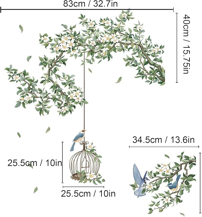 White Flower Wall Stickers, Removable DIY Romantic Cherry Blossom Tree Wall Murals Peel and Stick Wall Art Stickers Home Decor for Gilrs Bedroom Nursery Rooms Living Room
