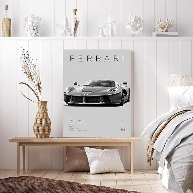 CSLGQGV Car Poster Vintage Racing Car Wall Art Supercar Canvas Prints Painting For Men Room Pictures Guys Dorm Room Aesthetics Decor Bedroom Office (black and white car frame, 12x16in)