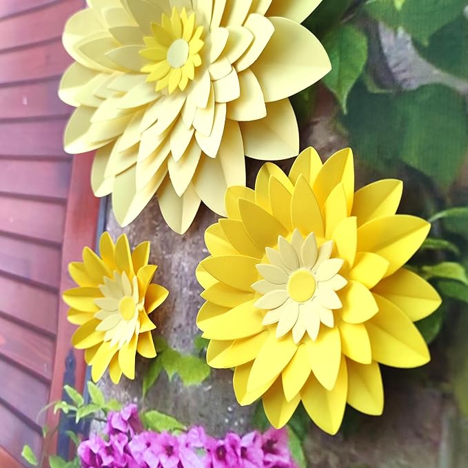 Ombre Yellow Paper Flower for Wedding Party Backdrop Nursery Wall Home Decor Birthday Baby Shower Bee Sunflower Lemon Party Supplies Pack of 6