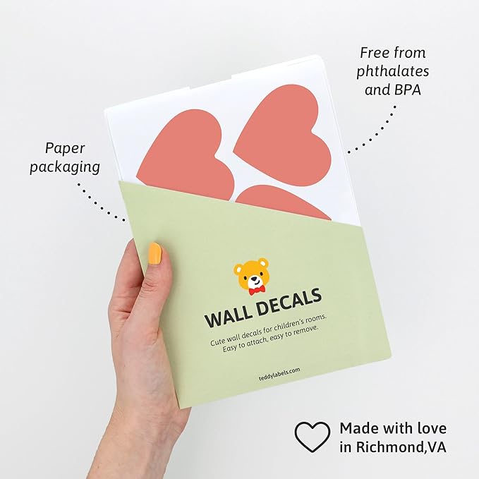 Red Hearts - Easy-to-Apply & Removable Wall Stickers: Transform Your Toddlers Bedroom with Durable, Vibrant Peel-and-Stick Wall Decor – Stickers for Kids