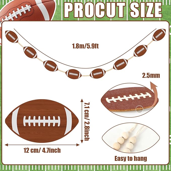 Football Wood Bead Garland Kit Football Garland Banner Decorations Sports Game Hanging Banner Decor Football Gameday Tailgate Party Supplies for Wall Fireplace Mantle Home Office Party Spring Favors