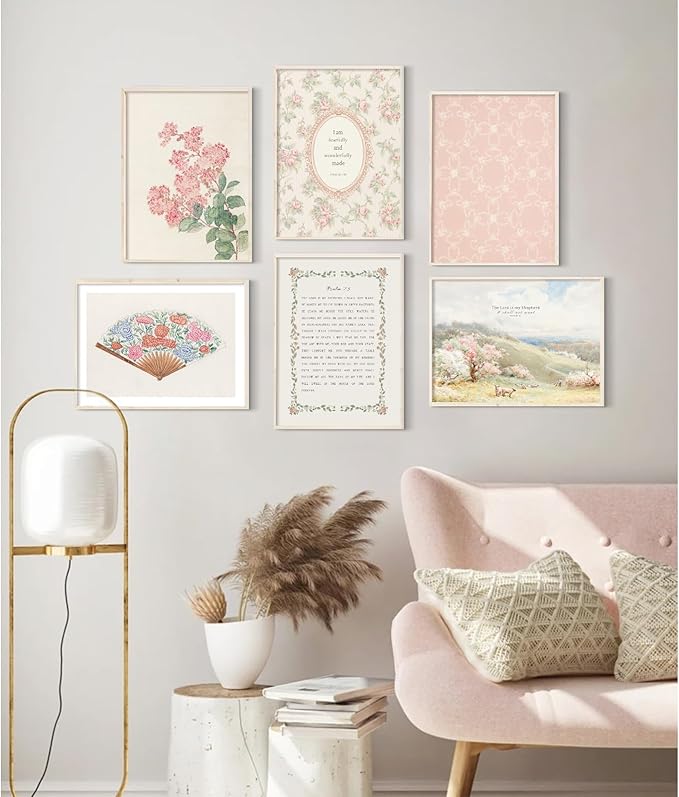 Christian Nursery Wall Art Bible Verse Canvas Wall Decor Girl Floral Wall Art Aesthetic Scripture Pictures Jesus Religious Posters Pink Flower Prints Vintage Artwork for Bedroom 8x10x6 Inch Unframed