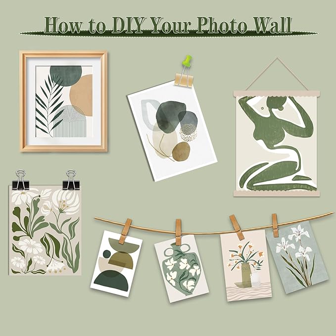 JJY 12 Pcs Sage Green Eclectic Wall Art Prints Decor -Abstract Herbaceous Flowers Plants Prints Eclectic Wall Decor -Classic Art Prints Funky Maximalist Poster for Aesthetic for Home Bedroom (Unframed)