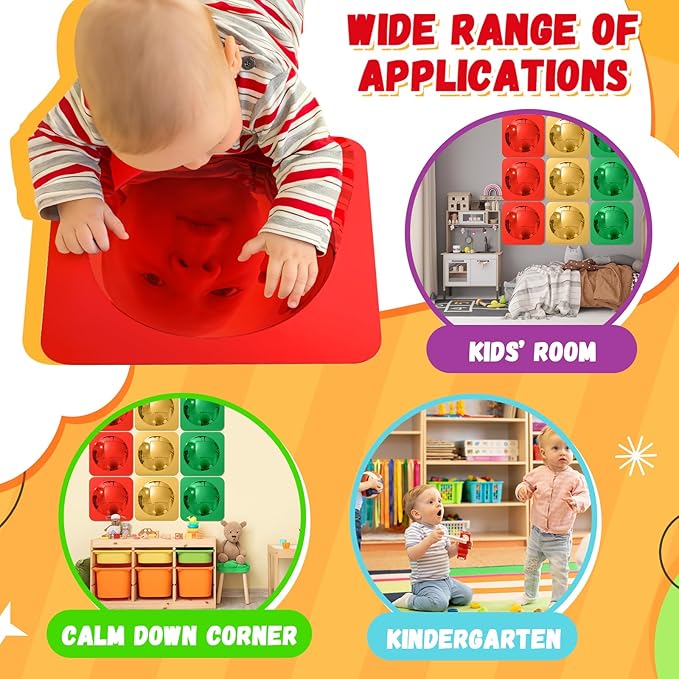Geiserailie 9 Pcs Sensory Wall Mirror Acrylic Bubble Mirror Toys for Calming Corner Items - Sensory Room Have Visual, Tactile Stimulation (10 x 10 Inch,Red,Yellow,Green)