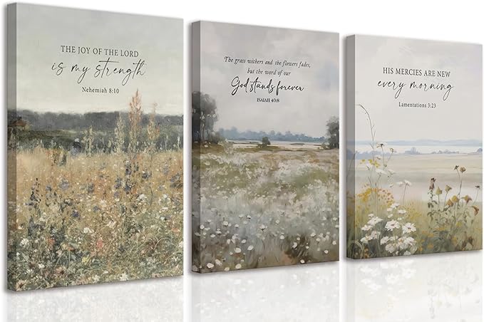 GJJXYCZF Christian Bible Verse Wall Art Jesus Scripture Floral Canvas Wall Decor Large Religious Neutral Farmhouse Landscape Art Painting for Church Prayer Room Living Room Bedroom 12"x16"