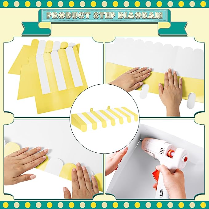 Boao 4 Pack Circus Awning Decoration 3D Stripe Cardboard Awning Carnival Wall Decor Circus Party Favors for Lemonade Stand Bakery Ice Cream Truck Bulletin Board Decor(Yellow and White)