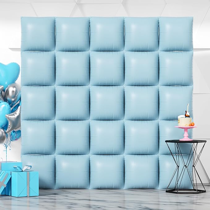 NISOCY 25PCS Blue Square Foil Balloons Wall Backdrop Double Sided Pastel Blue Balloons Arch Kit for Birthday Baby Bridal Shower Gender Reveal Easter Wedding Anniversary Party Decorations