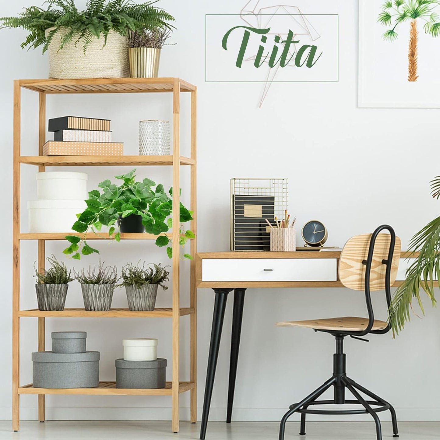 Tiita 2 Pack Fake Plants Artificial Scindapsus Aureus in Pots, Realistic Fake Greenery Potted Plants for Home Office Desk Window Sill Bathroom Bedroom Outdoor Indoor