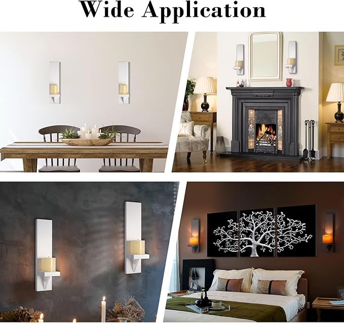 OwnMy Set of 2 Wooden Wall Candle Sconces Rustic Wall Pillar Candle Sconces, White Hanging Wall Candle Sconce Farmhouse Candle Holders for Living Room