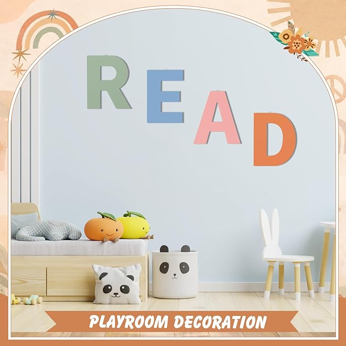 12 in Boho Read Sign Wooden Letters Playroom Sign Bohemian Colors Playroom Wall Hanging Decor for Nursery Readroom Home Classroom Wall Decor
