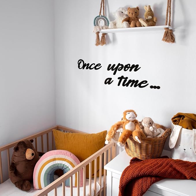 Once Upon a Time Sign Nursery Decor Black Once Upon a Time Wood Sign Wall Decor for Reading Corner Kids Room Family Bookshelf Home Décor Birthday Present DIY Decoration (Black, Medium)