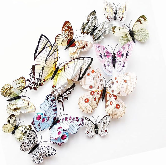 Butterfly Wall Decor 72 PCS, 3D Butterflies Stickers for Party Decorations with Magnets (White, 72)