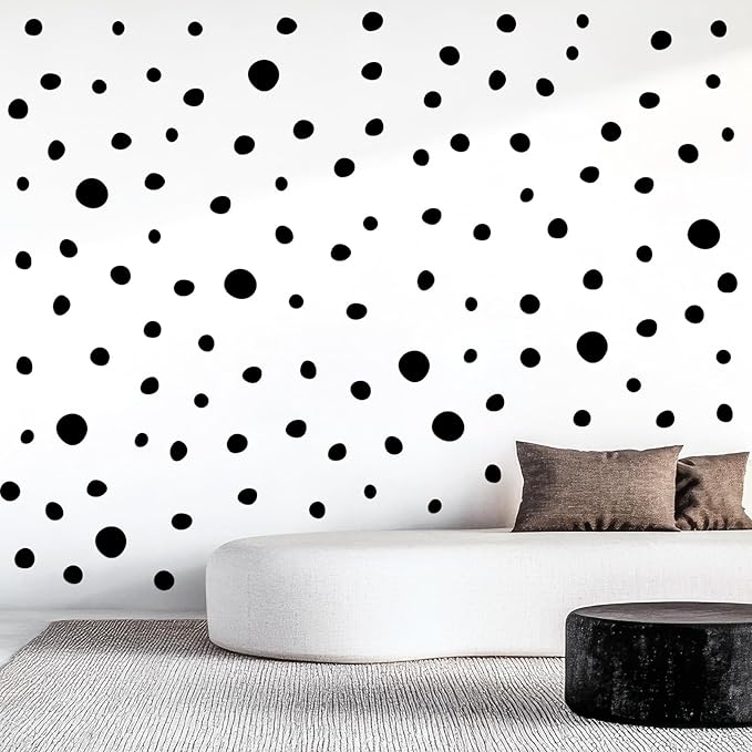 TaoBary 15 Sheet 300 Pcs Irregular Polka Dots Boho Wall Decal Terrazzo Playroom Bedroom Removable Modern Vinyl Boho Wall Stickers (Black)