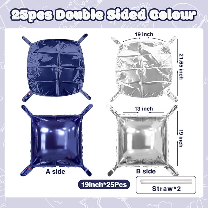 NISOCY 25PCS Blue Silver Square Foil Balloons Wall Backdrop Double Sided Navy Blue Silver Balloons Arch Kit for New Year Birthday Graduation Wedding Baby Bridal Shower Anniversary Party Decorations