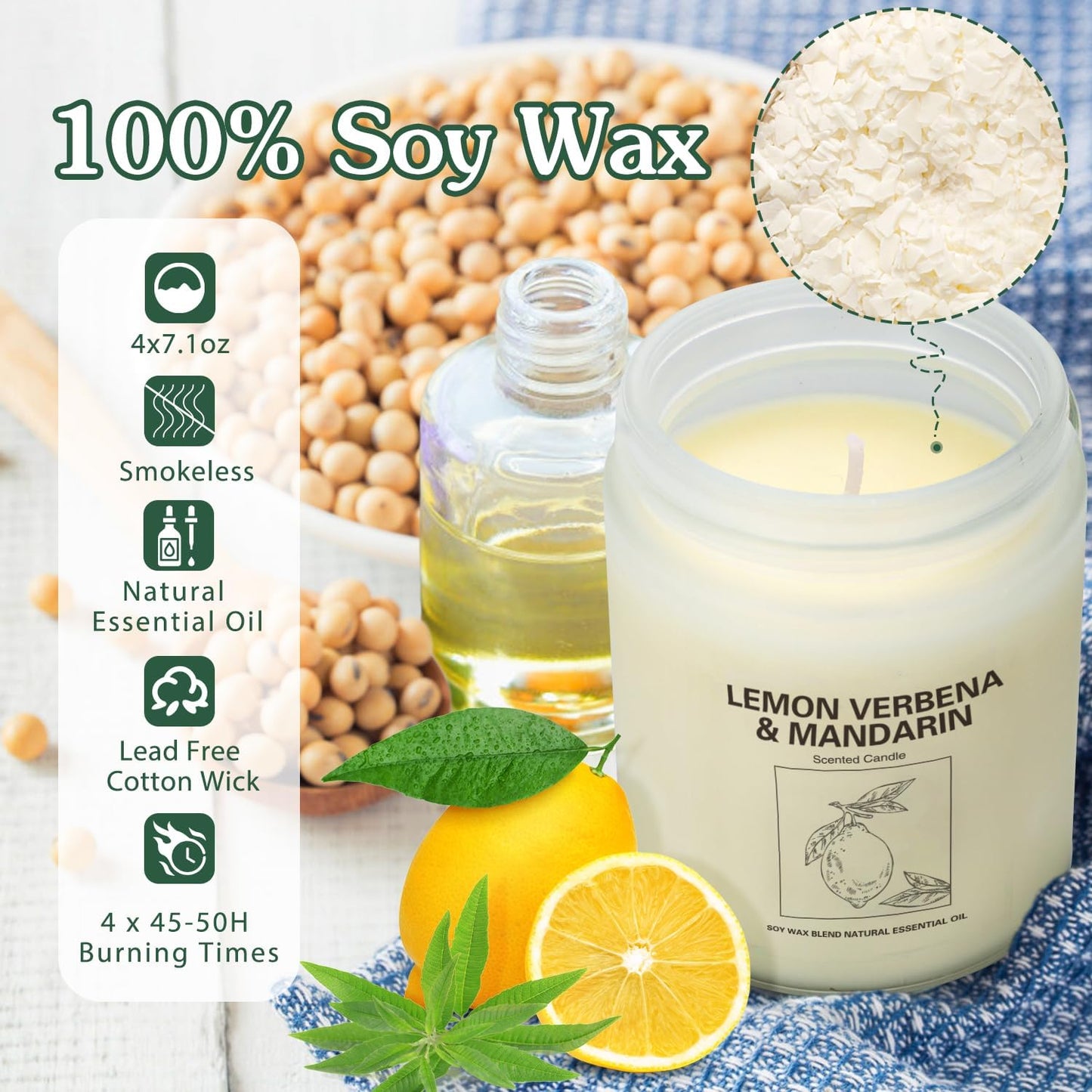 Natural Soy Wax Aromatherapy Candles - 4 Pack 7.1oz, Over 240 Hours Burn Time, Scented Candles Gifts for Women - Lavender