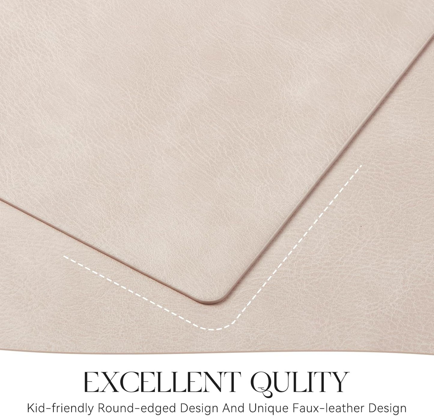MOSAYT Vinyl Placemats Set of 12-12 X 17 Inch - Faux Leather 100% Waterproof Oil-Proof Wipeable PU Place Mats, Heat Resistant Reversible Table Mats for Kitchen, Dining, Outdoor (Beige)