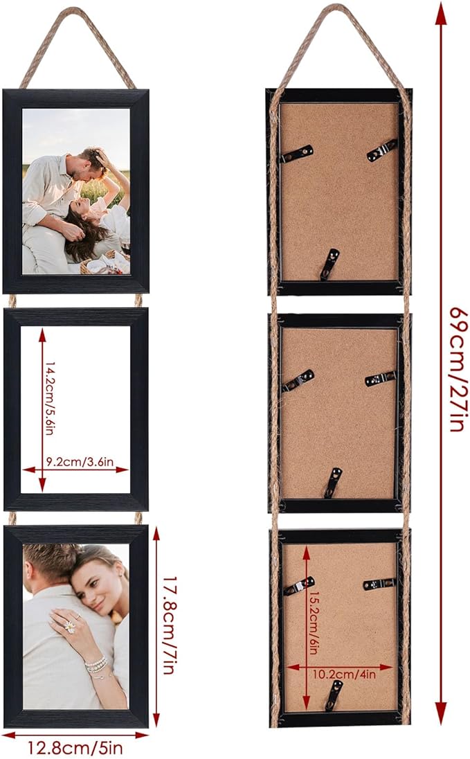 QUTREY 4x6 Collage Picture Frames Black, 6 Openings Vertical Hanging Photo Frame Set Display 4 by 6 inch Pictures for Wall Decor, 2 Pack