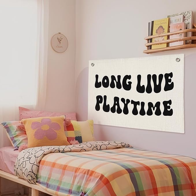 Playroom Decor, Play Room Wall Decor, Long Live Playtime Banner, Boyhood Banner Wall Hanging Banner Flag for Toddler Boy Kids Room Nursery Playroom 20x30
