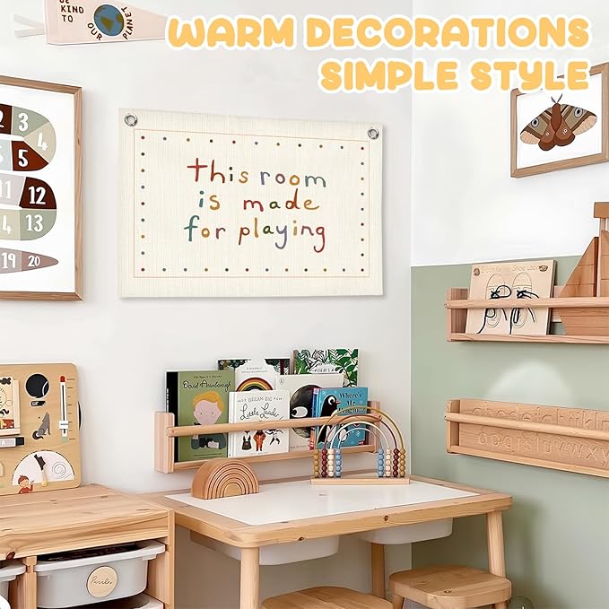 Playroom Decor Wall Banner "This Room Was Made For Playin'" 20x30 Inch - Nursery Canvas Art, Kids Bedroom Hanging, Linen Toddler Play Area Sign, Children's Canvas Flag Decor