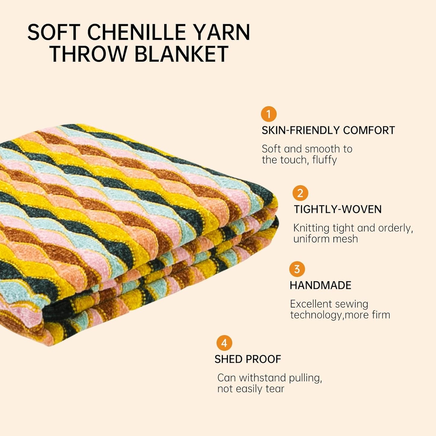 Soft Chenille Yarn Throw 50"x60", Handmade Knit Throw Blanket, for use in All Seasons, Soft Cozy Warm Knitted Blanket for Bed Sofa, Couch Chair, Living Room(1.98Ib)