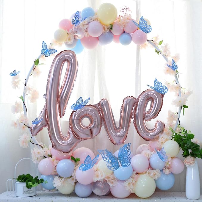 72 Pcs 3D Butterfly Wall Decor - 3 Styles, 3 Sizes, Blue, Wedding & Birthday Party Decorations