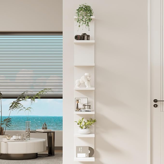 Versatile 7 Tier Wall Shelf Unit,White Lack Wall Shelf,Display Floating Shelf with LED Remote Control Light