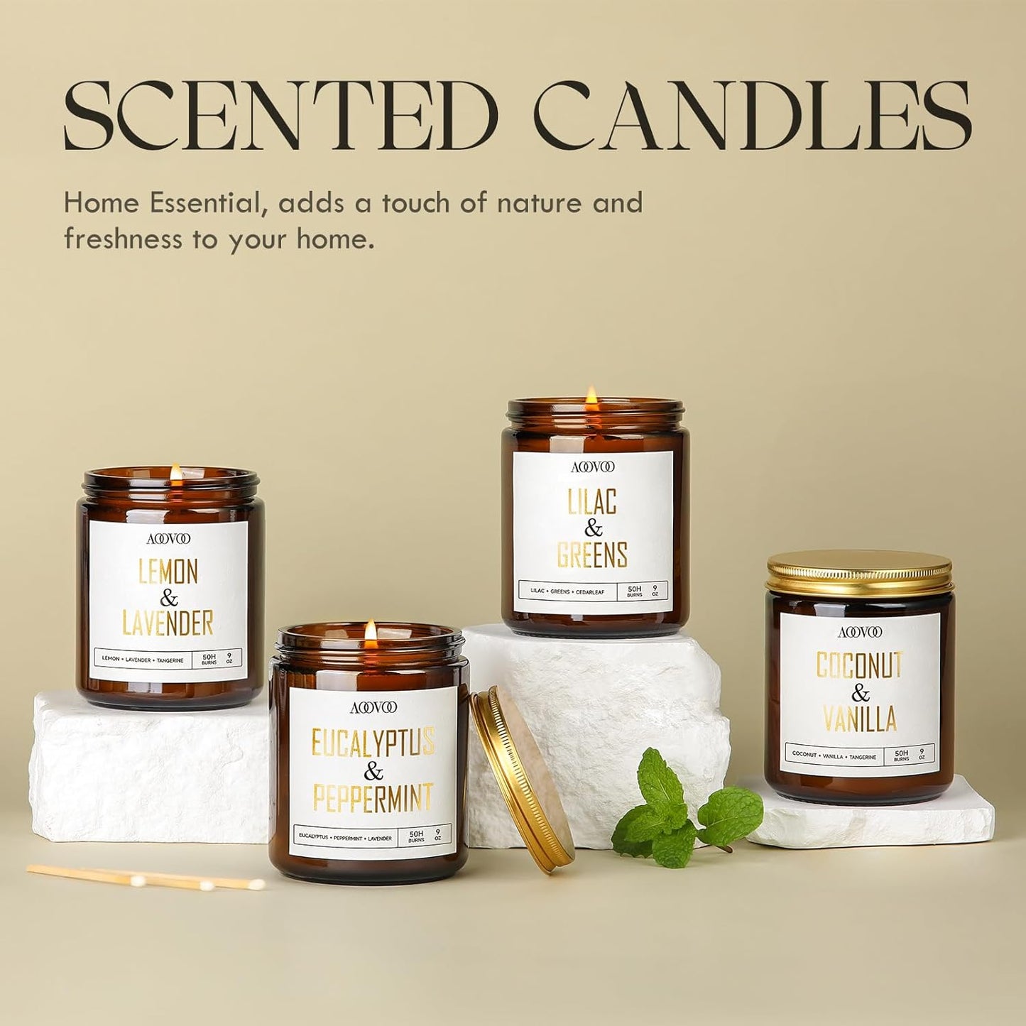AOOVOO Coconut Vanilla Candles - 9 oz Scented Candles, Aromatherapy Candle, Soy Candle for Home Scented