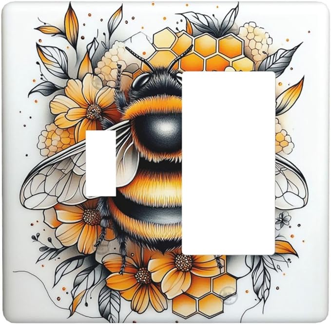 Outlet Covers Bee Honeycomb Flowers Plant Leaves 1 Toggle 1 Rocker Combination Decorative Wall Plate Electrical Switch Plates Light Switch Cover Plate For Nursery Kids Room Decor