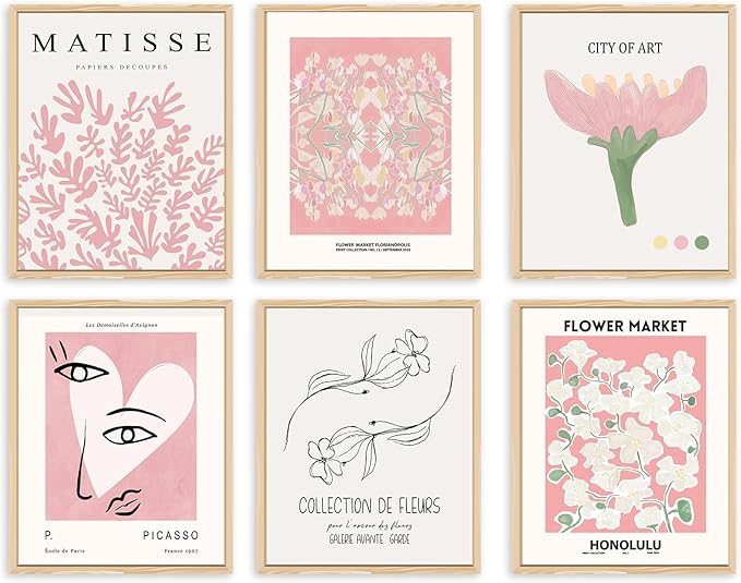 QIAOMICS Pink Flower Market Wall Art Prints,Cute Matisse Wall Decor Aesthetic,Colorful Exhibition Posters Wall Decor Posters for Bedroom,Dorm (8"×10" Unframed)