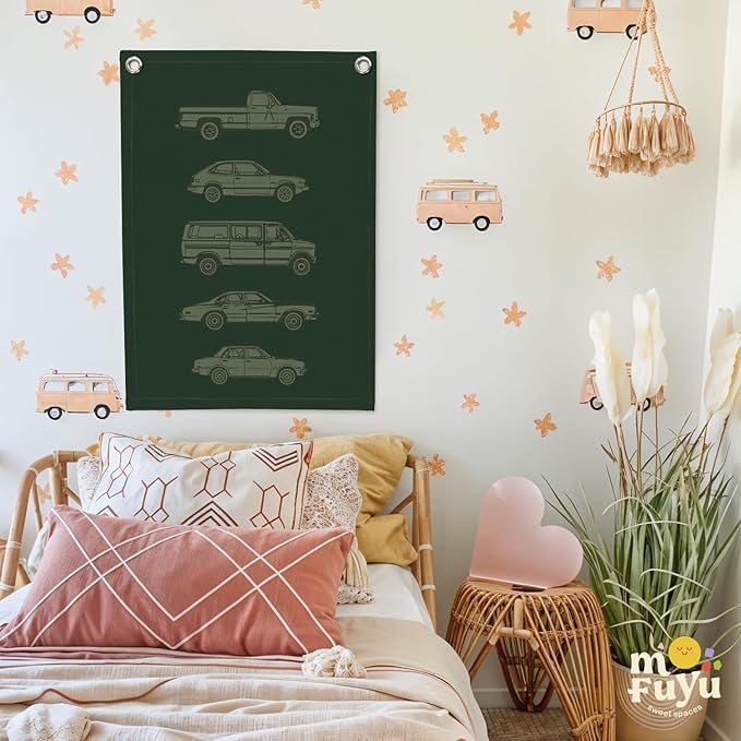 Toddler Boy Room Decor,Car Room Decor Linen Canvas Banner,Retro Car Wall Hanging Flag Banner for Little Boy Bedroom,Playroom Nursery 18x25 Inch