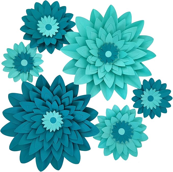 Teal Turquoise Aqua Paper Flower for Floral Wedding Centerpiece Backdrop Hanging Decor Birthday Centerpieces Baby Bridal Shower Pack of 6