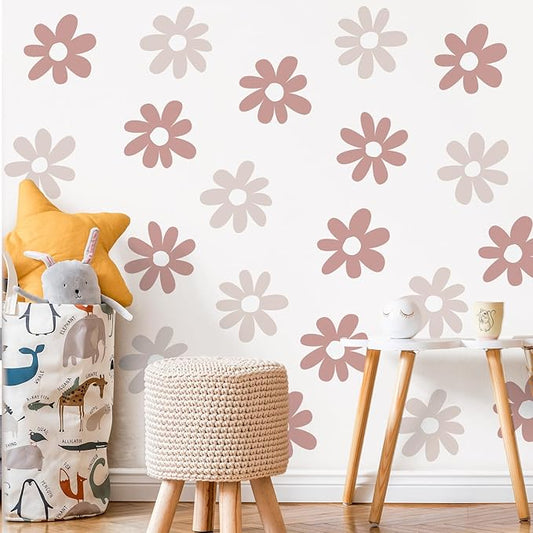 TaoBary 12 Sheet Daisy Wall Sticker Decal Removable Cute Daisy Bedroom Room Decor Flower Wall Sticker Pink White Flower Decal Wallpaper Peel and Stick for Nursery Home(Grey Color,Simple Style)
