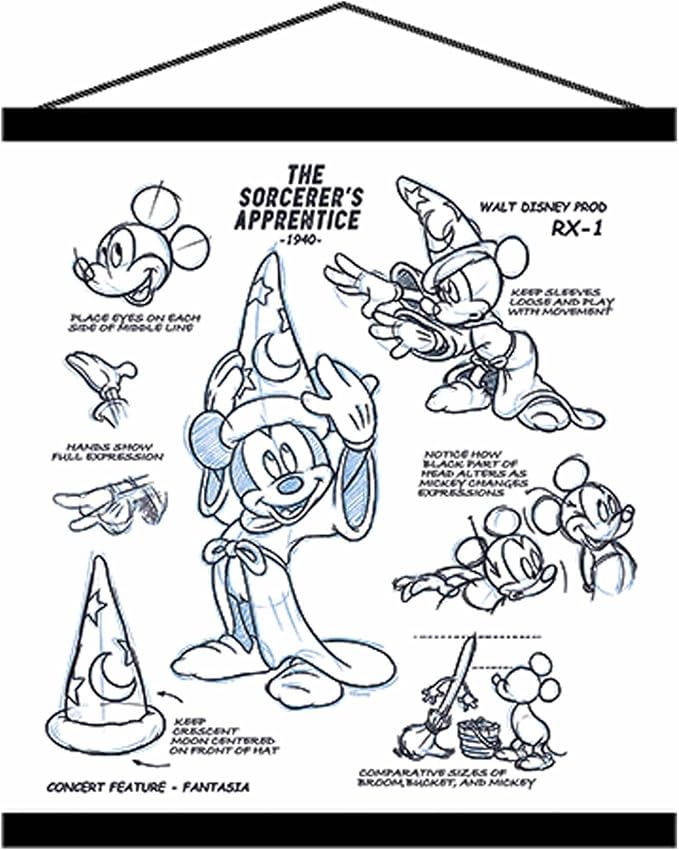 Open Road Brands Disney Fantasia Sorcerer's Apprentice Hanging Canvas Banner - Nostalgic Mickey Mouse Wall Decor for Home or Office