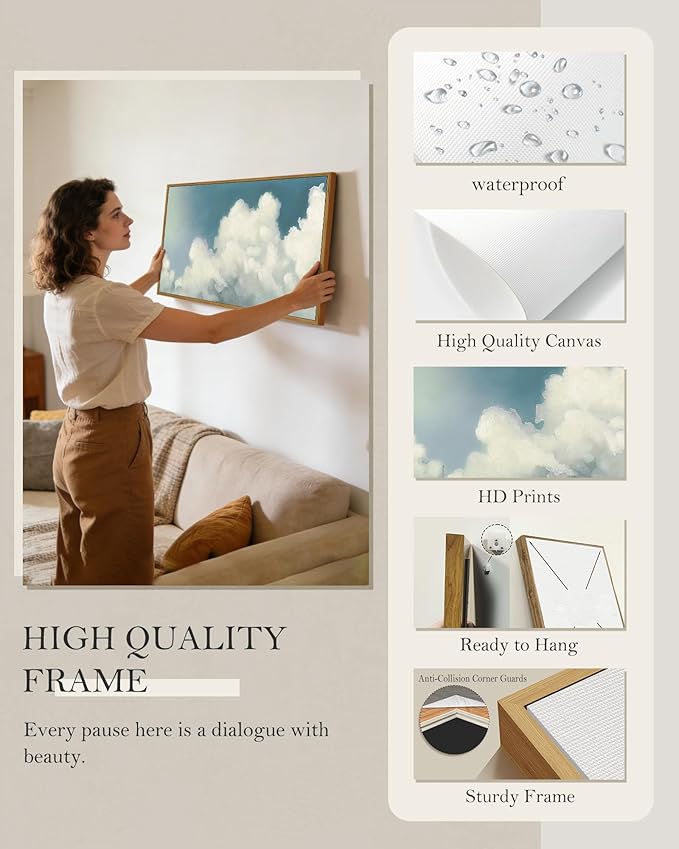 SHENIFY Vintage Framed Wall Art Cloud in Sky Landscape Scenery Rustic Home Decor Retro Decorations for Farmhouse Hallway Bedroom Ready to Hang Wall Artwork - 20x40in Natural Framed