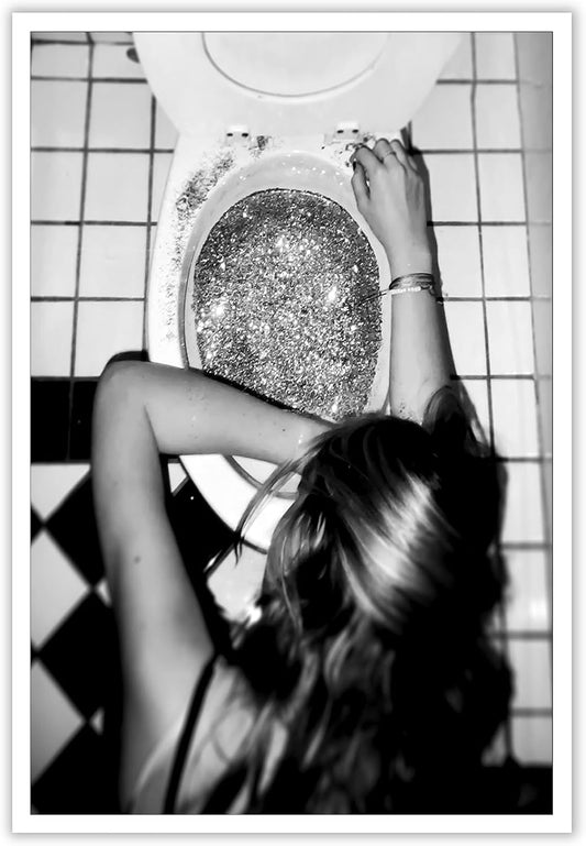 Liyark Funny Bathroom Wall Art Black and White posters Bar Disco Party prints painting Girls Bathroom Canvas wall art Funky aesthetics Teen Girl Bedroom wall decor for 12x16in Unframed