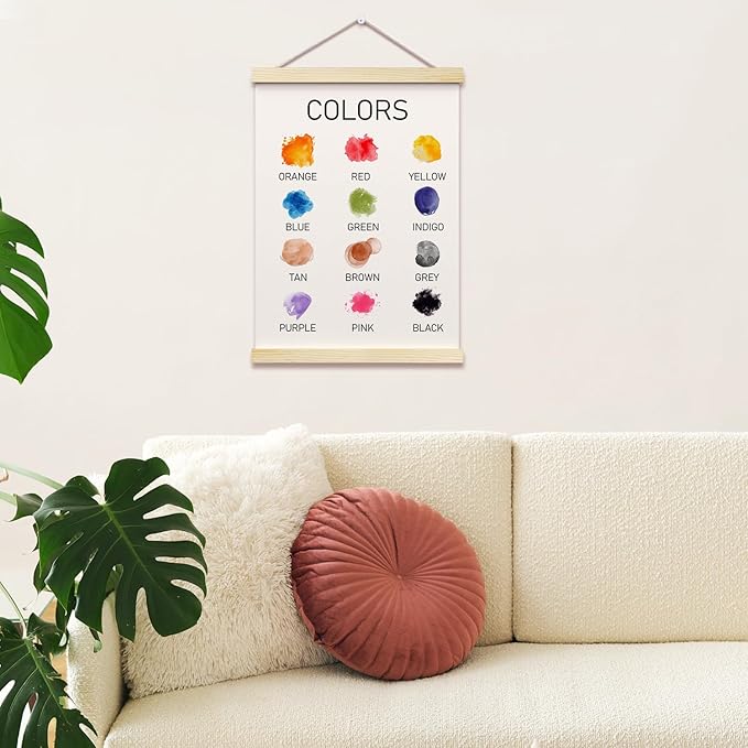 Colors Posters Hanger Frame for Classroom Learning Hanging Poster for Classroom Nursery Decor Educational Wall Art Decor for Preschool Kids Room Playroom Canvas Wall Art Print 16x12 Inches - YY059