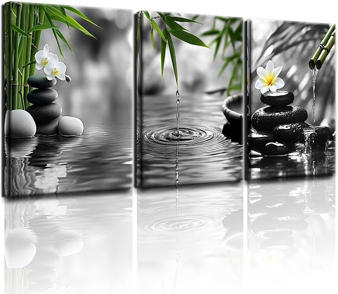 Yxbhhym Bathroom Zen wall art Black and White Green Decor Gray Canvas Pictures Zen Poster Prints Buddha Artwork for Spa Bedroom Wall Art Kitchen Office Home Living Room Decor Framed