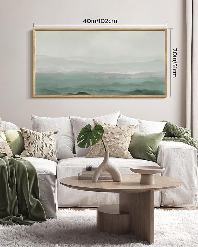 SHENIFY Vintage Landscape Framed Wall Art Foggy Mountain Farmhouse Decor Retro Wilderness Illustrations Decorative for Hallway Bedroom Living Room Dining Room - 20x40in Natural Framed