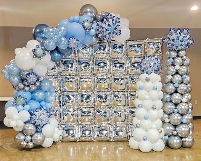 36pcs Metallic Silver Square Foil Balloons Wall Backdrop with 79pcs Balloon Garland Arch Kit, Double Sided Balloon for Bachelorette Baby Shower Birthday Anniversary Graduation Party Decorations