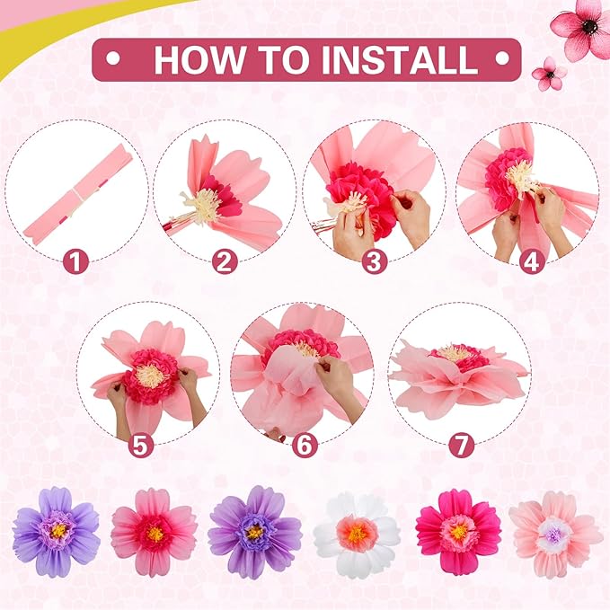Crowye 12 Pcs Large Colorful Tissue Paper Flowers Decorations 20" Giant Fiesta Craft Crepe Paper Flowers for Wall Decor Backdrop Mexican Wedding Birthday Carnival Party (Bright Color)