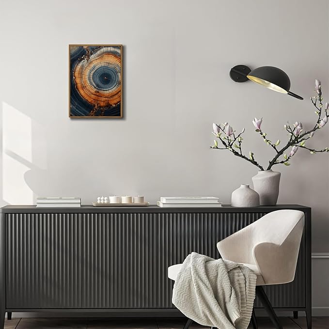 IBHJSART Framed Tree Ring Canvas Wall Art Vintage Colorful Wood Stump Painting Prints Modern Minimalist Pictures Neutral Nature Rustic Farmhouse Decor Living Room Bedroom Bathroom Office