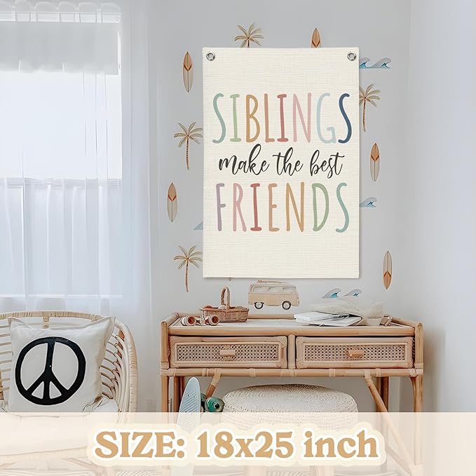Kids Room Decor,Sisters Make The Best Friends,Boho Girls Bedroom Playroom Toddler Kids Space Decorations,Baby Girl Room Wall Hanging Pennant Flag Banner 18x25 Inch
