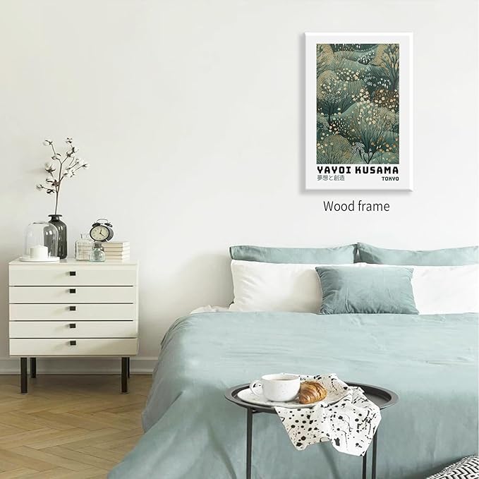 Yayoi Kusama Inspired Poster Japanese Botanical Wall Art Abstract Yayoi Kusama Print Modern Ukiyo-e Japanese Gallery Wall Decor 16x24in Framed for Home Bedroom Decorations
