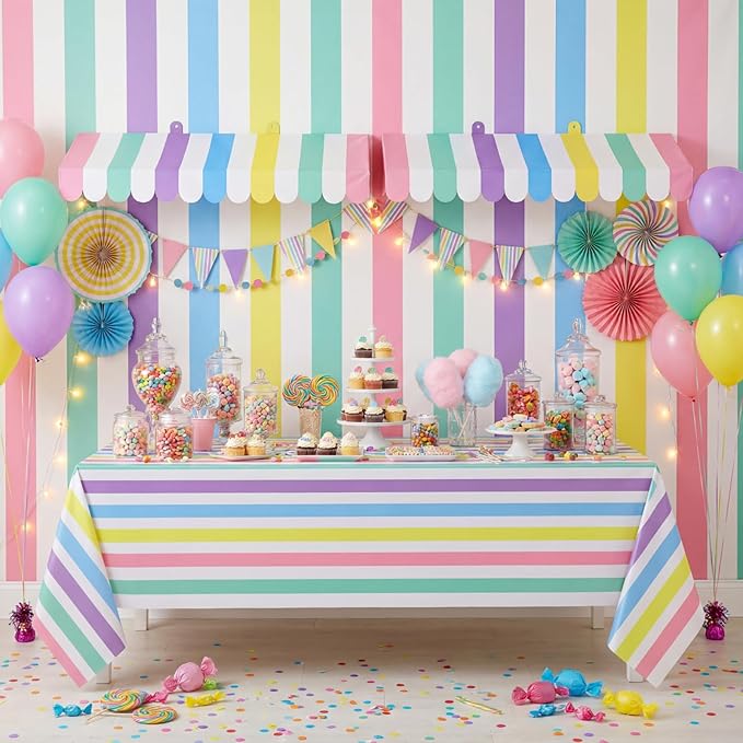 Boao 4 Pack Pastel Circus Awning Decoration Macaron 3D Stripe Cardboard Awning Pastel Wall Decor Colorful Carnival Party Favor for Spring Easter Bakery Ice Cream Truck Bulletin Board