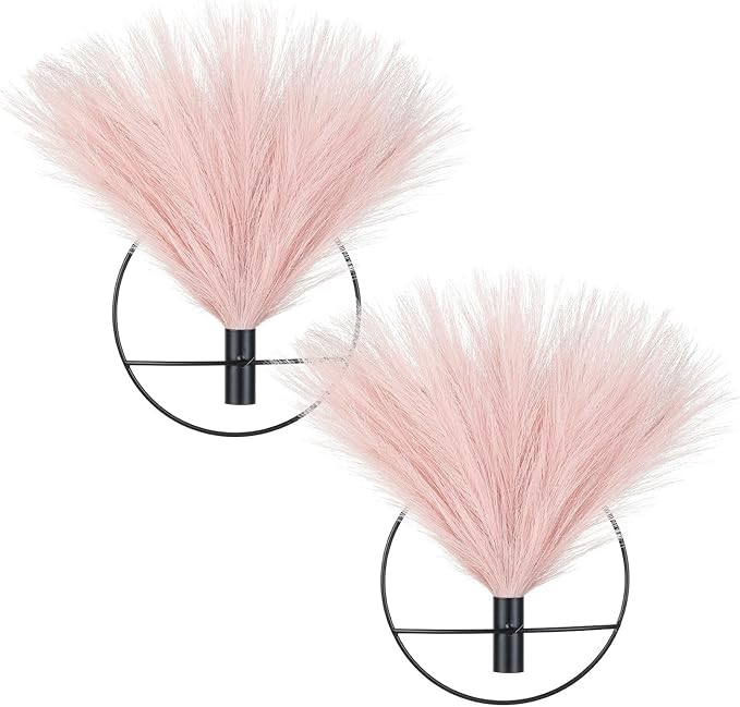 Pretty Jolly Boho Wall Decor - Hanging Artificial Pampas Display for Living Room, Bedroom, Bathroom, Dining Room - Wall-Mounted Metal Art, Plant Decor 2 Pack, Black