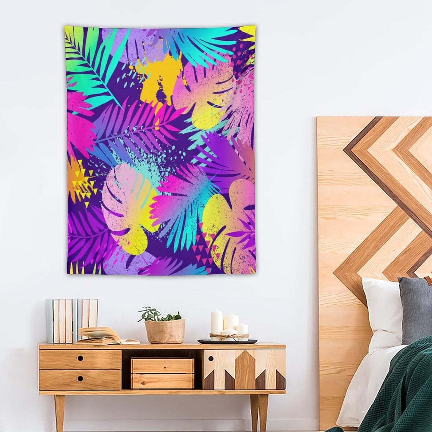ICMOLYYENLO Palm Leaf Tapestry Wall Hanging, Tropical Leaves Plant Jungle Green Hawaiian Art Home Decor for Guest Bedroom Living Room Dormitory 60x60