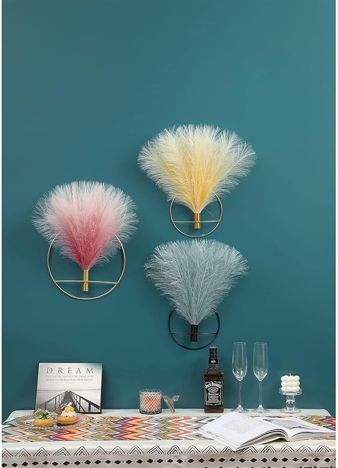 Pretty Jolly Boho Wall Decor, Wall-Mounted Metal Wall Decor, Hanging Artificial Pampas Display, Wall Art Living Room, Bedroom, Bathroom, Dining room, Plant Wall Decor 2 Pack Gold